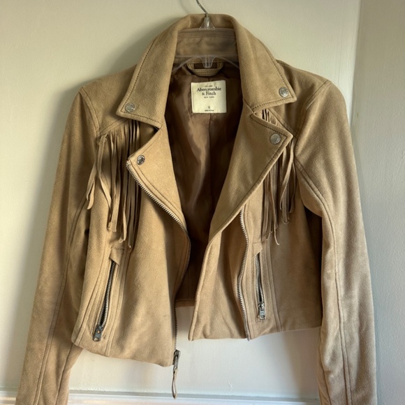 Abercrombie and Fitch Women’s Brown Fringe Zip Up Jacket Beige Faux Suede Small - Picture 4 of 6